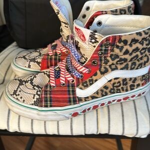 Vans Red and Blue High-Top Sneakers with Bold Design